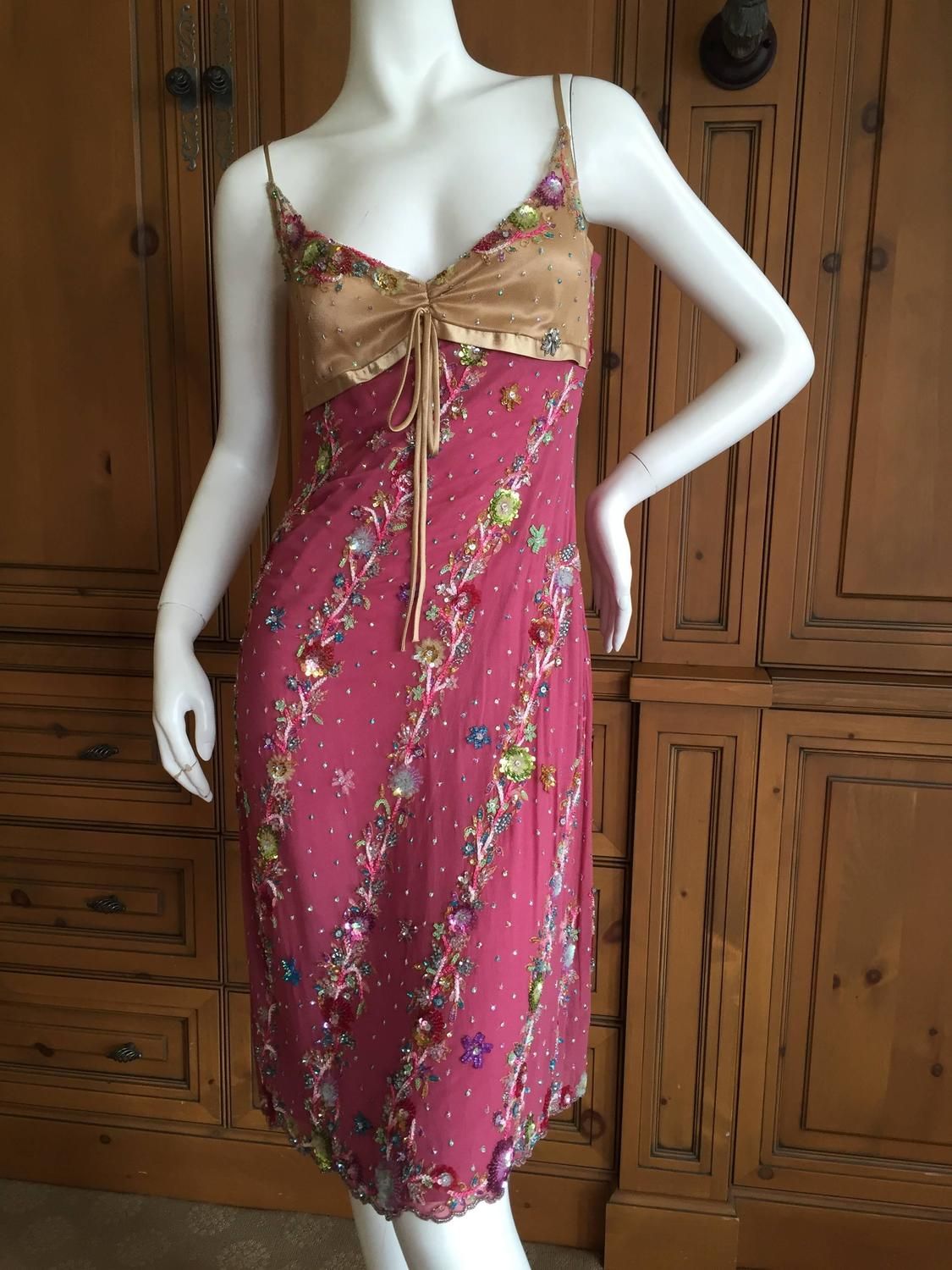 Chic Hot Pink A-Line Spaghetti Strap Appliques Beaded Chiffon Dress Prom Party Dress L222