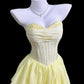 Chic Yellow A-Line Sweetheart Lace Embroidery Corset Ruffled Chiffon Dress Prom Evening Dress L227