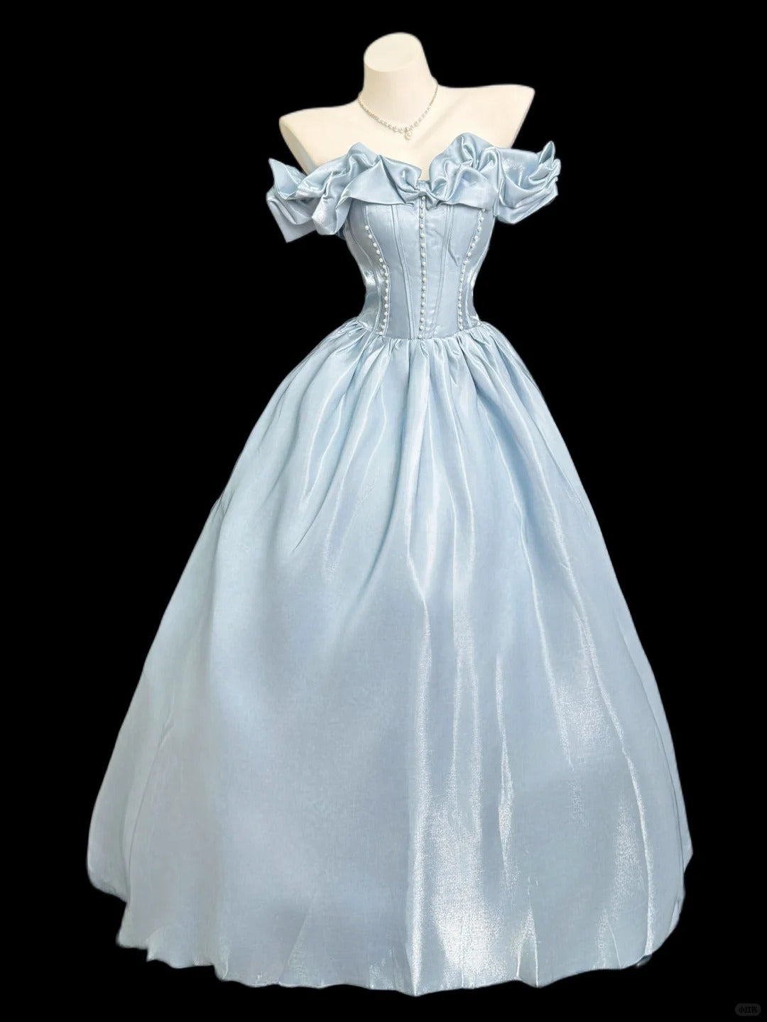 Princess Light Blue Ball Gown Strapless Pearl Corset Satin Dress Quinceanera Dress 16 L231
