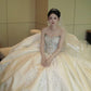 Pretty Champagne Satin Wedding Dress Sweetheart Ball Gwon Rhinestone Ballroom Wedding Dress L235