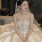 Pretty Champagne Satin Wedding Dress Sweetheart Ball Gwon Rhinestone Ballroom Wedding Dress L235