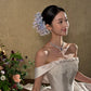 Classy Ivory Satin Wedding Dress Off-The-Shoulder Ball Gown Appliques Pearl Church Wedding Dress L237