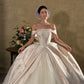 Classy Ivory Satin Wedding Dress Off-The-Shoulder Ball Gown Appliques Pearl Church Wedding Dress L237