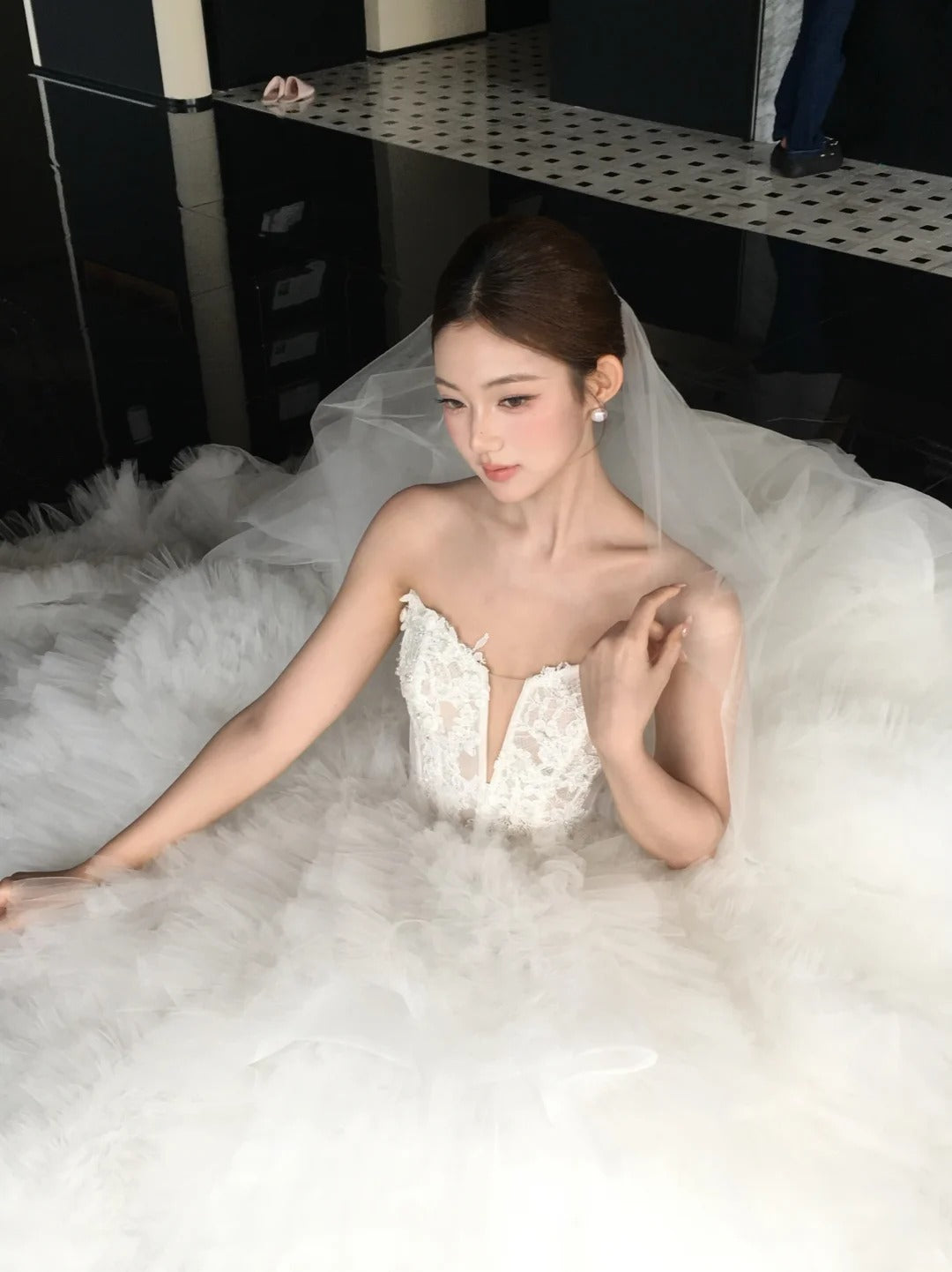 Pretty White Tulle Wedding Dress Sweetheart Ball Gown Bead Lace Garden Wedding Dress L238