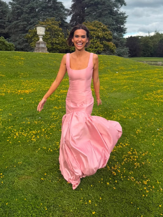 Chic Pink Mermaid Square Neck Taffeta Dress Prom Dress Evening Dress L240