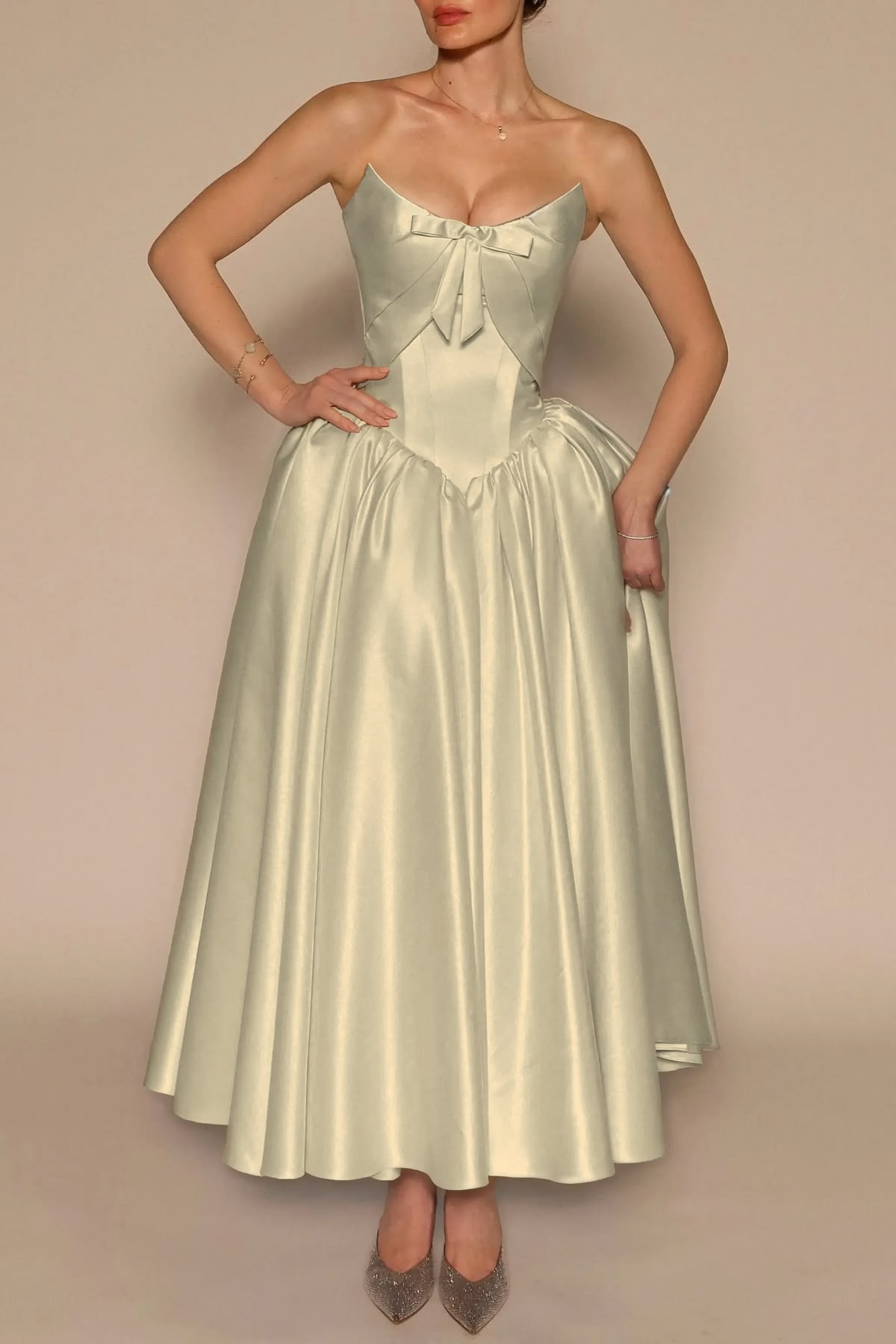 Elegant Sky Blue Ball Gown Strapless Bow Satin Dress Prom Dress Evening Dress L241