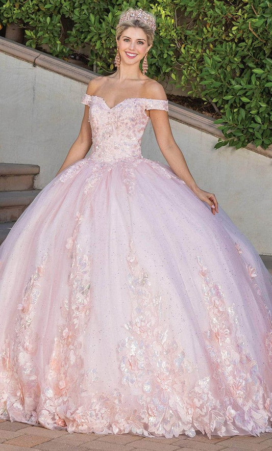 Princess Pink Ball Gown Off-The-Shoulder Appliques Sequins Tulle Dress Quinceanera Dress 16 L246