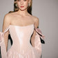 Elegant Light Pink A-Line Strapless Bow Satin Dress Evening Prom Dress L25