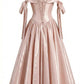 Elegant Light Pink A-Line Strapless Bow Satin Dress Evening Prom Dress L25