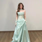 Classy Mint Green A-Line Strapless Appliques Organza Dress Prom Evening Dress L250