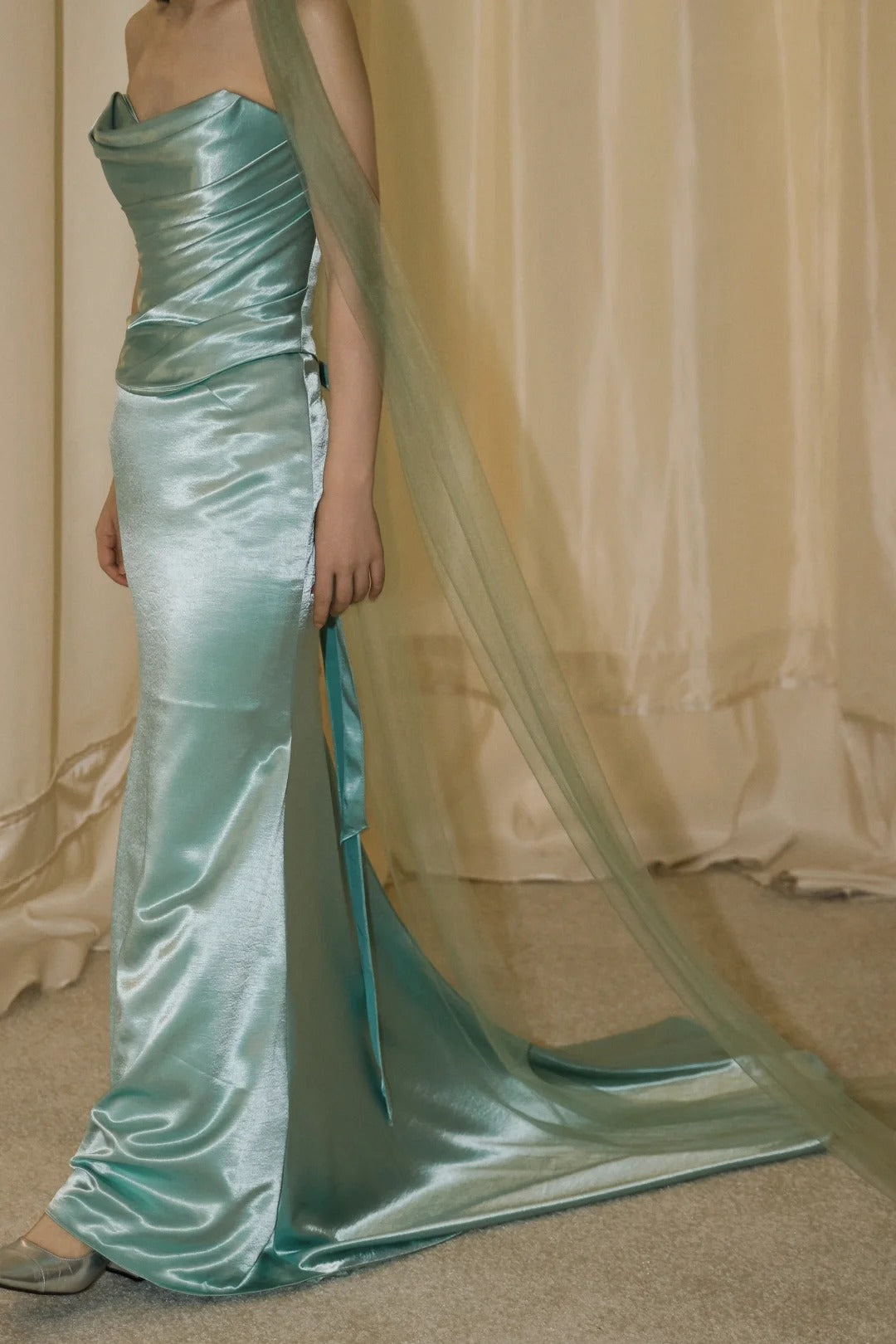 Clasy Mint Green Sheath Strapless Ruched Satin Dress Prom Dress Evening Dress L251