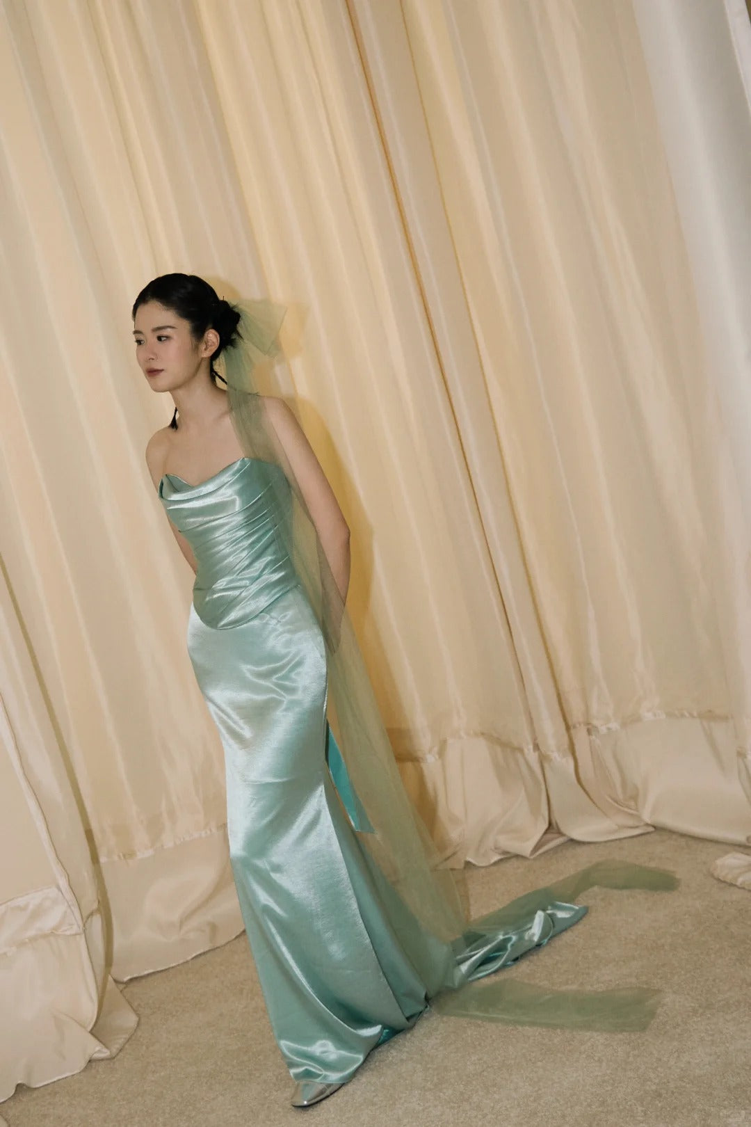 Clasy Mint Green Sheath Strapless Ruched Satin Dress Prom Dress Evening Dress L251