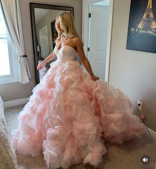 Princess Light Pink Ball Gown Sweetheart 3D Floral Tulle Dress  Quinceanera Dress 16  L252