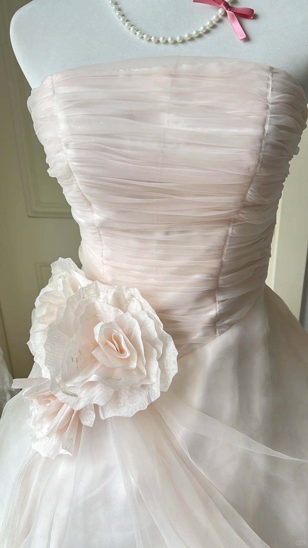Sweet Light Pink Ball Gown Strapless Handmade Flowers Ruched Dress Quinceanera Dress 16 L256
