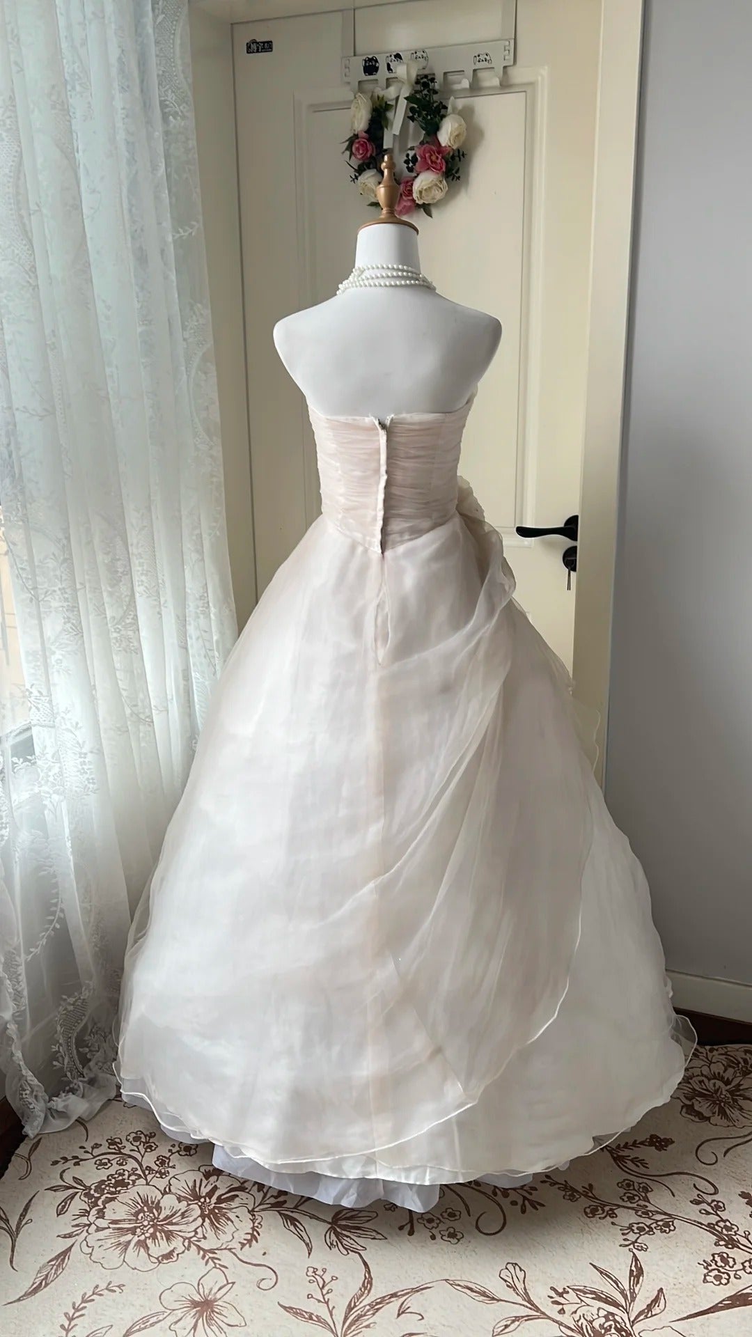 Sweet Light Pink Ball Gown Strapless Handmade Flowers Ruched Dress Quinceanera Dress 16 L256