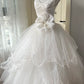Classy White Ball Gown V-Neck Beaded Appliques Tulle Dress  Quinceanera Dress 16 L257