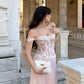 Sweet Light Pink A-Line Off-The-Shoulder Lace Chiffon Dress Prom Dress Evening Dress L264
