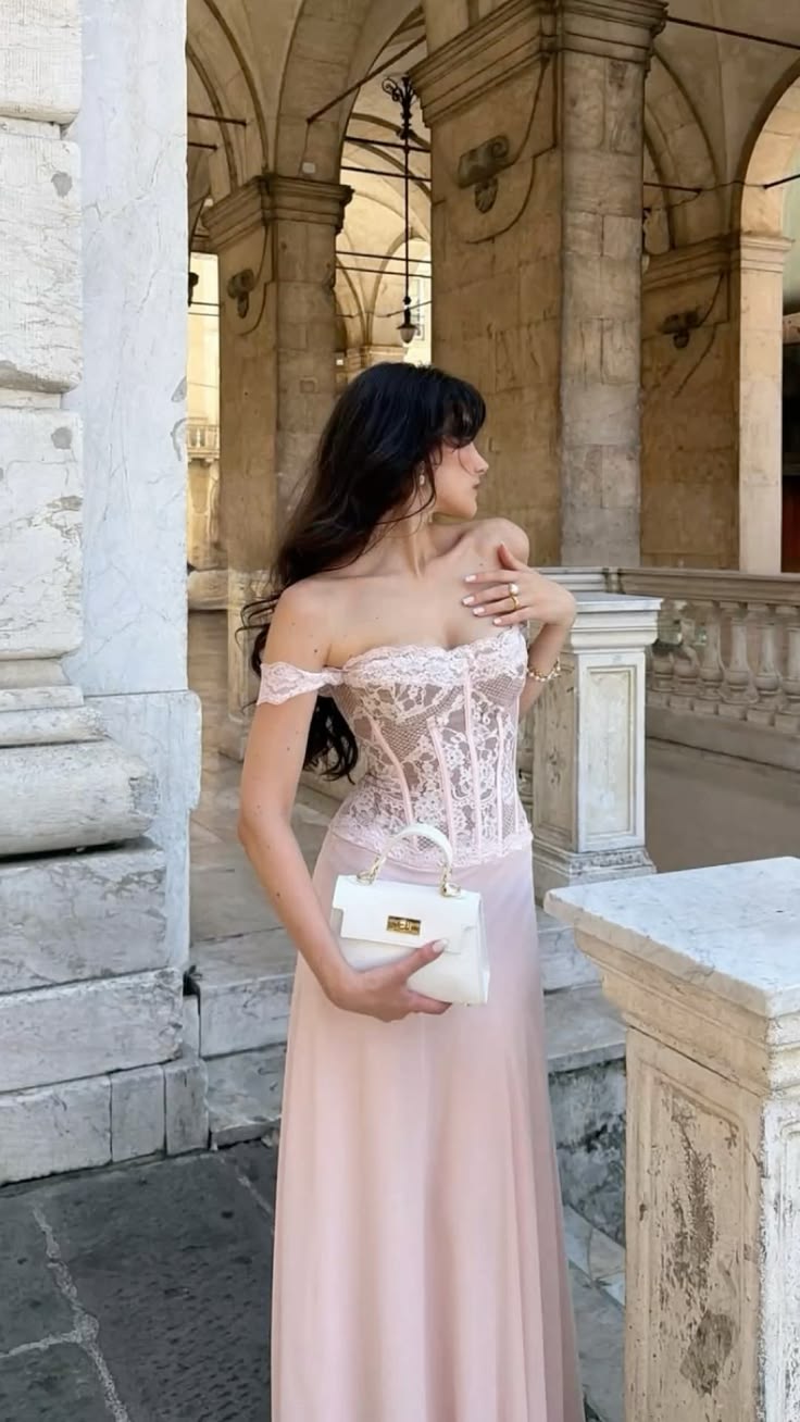 Sweet Light Pink A-Line Off-The-Shoulder Lace Chiffon Dress Prom Dress Evening Dress L264