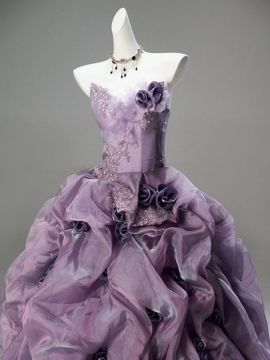 Pretty Purple Ball Gown Sweetheart Appliques Beaded Chiffon Dress Quinceanera Dress 16 L266
