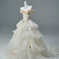 Sweet Ivory Ball Gown Strapless Handmade Flowers Ruffled Tulle Dress Quinceanera Dress 16 L267