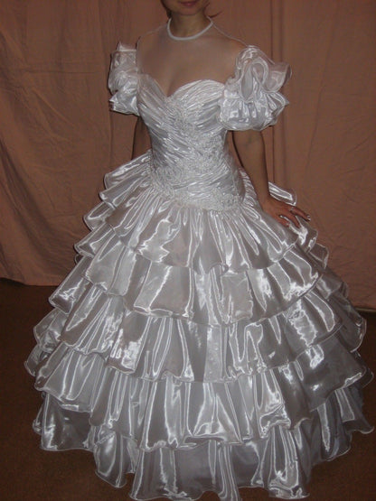 Dreamy White Ball Gown Sweetheart Ruched Ruffled Organza Dress Quinceanera Dress 16 L269