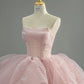 Dreamy Pink Ball Gown Strapless Ruffled Corset Tulle Dress Prom Quinceanera Dress 16 L274