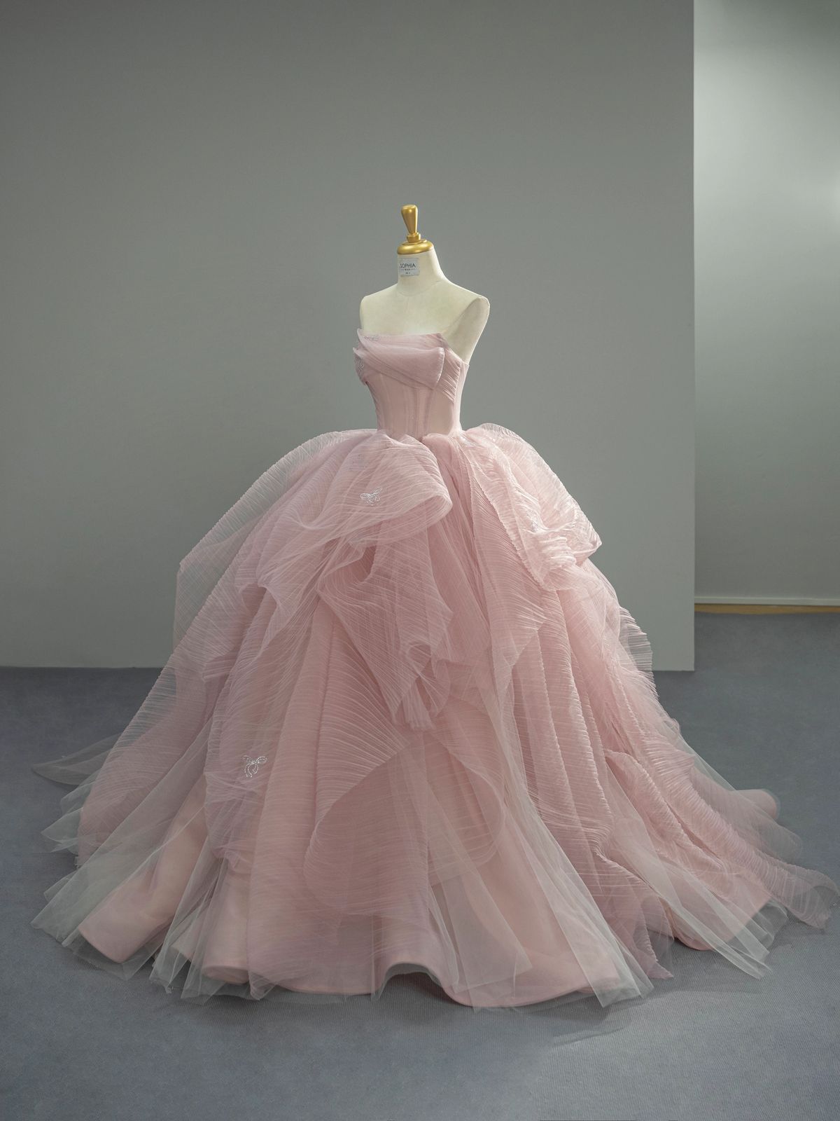 Dreamy Pink Ball Gown Strapless Ruffled Corset Tulle Dress Prom Quinceanera Dress 16 L274