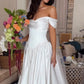 Elegant White Satin Wedding Dress Off-The-Shoulder A-Line Ruched Church Wedding Dress L292