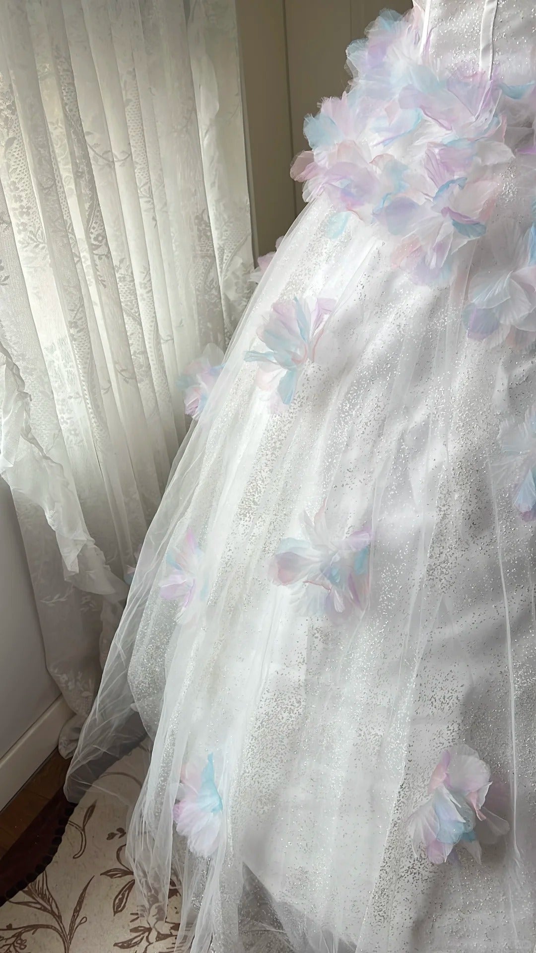 Fairy White Ball Gown Strapless Appliques Sequins Corset Tulle Dress Quinceanera Dress 16 L296