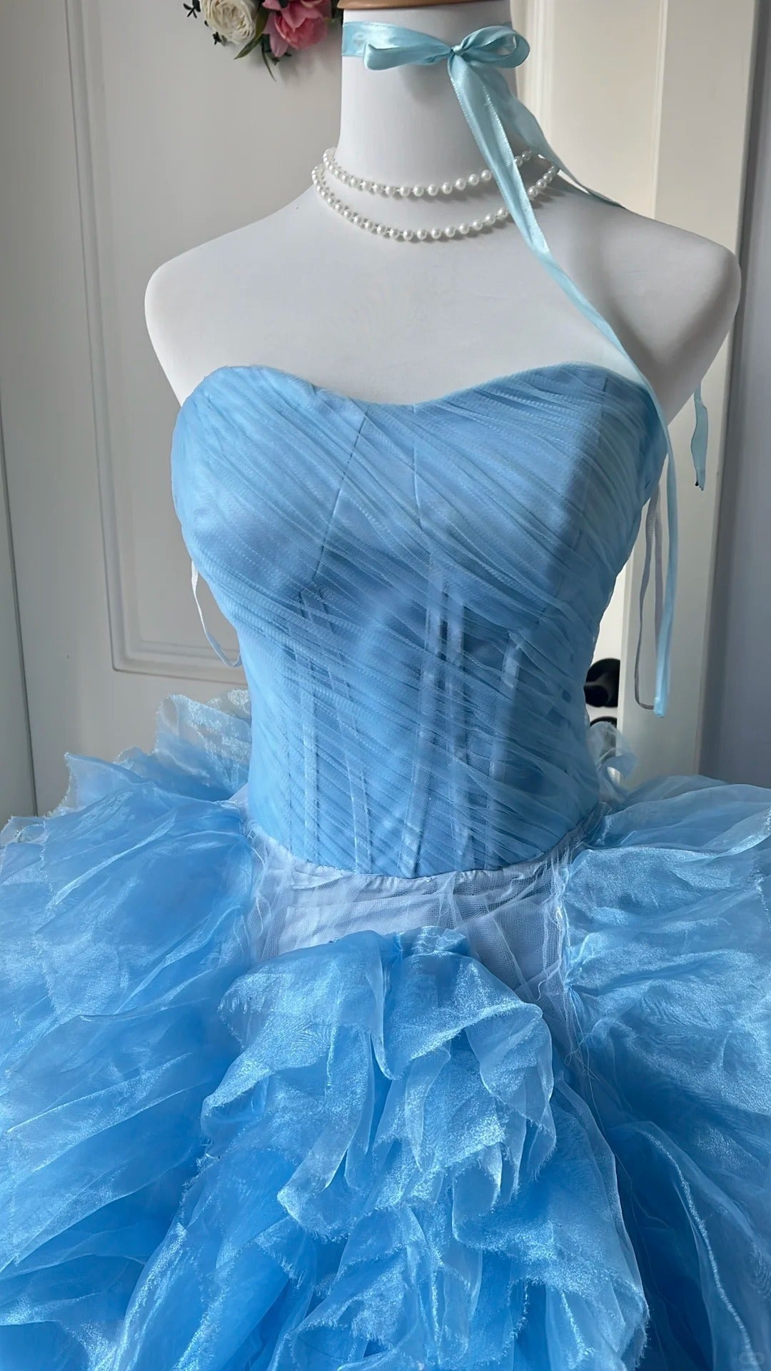 Dreamy Blue Ball Gown Sweetheart Corset Organza Dress Prom Quinceanera Dress 16 L298