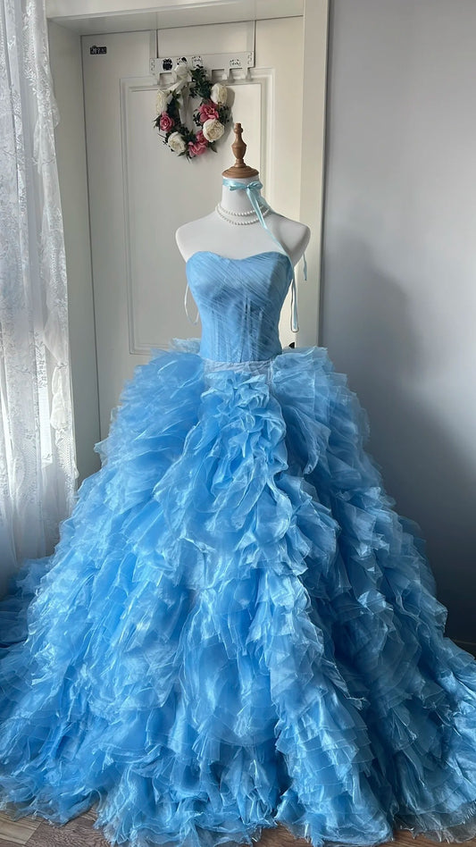 Dreamy Blue Ball Gown Sweetheart Corset Organza Dress Prom Quinceanera Dress 16 L298
