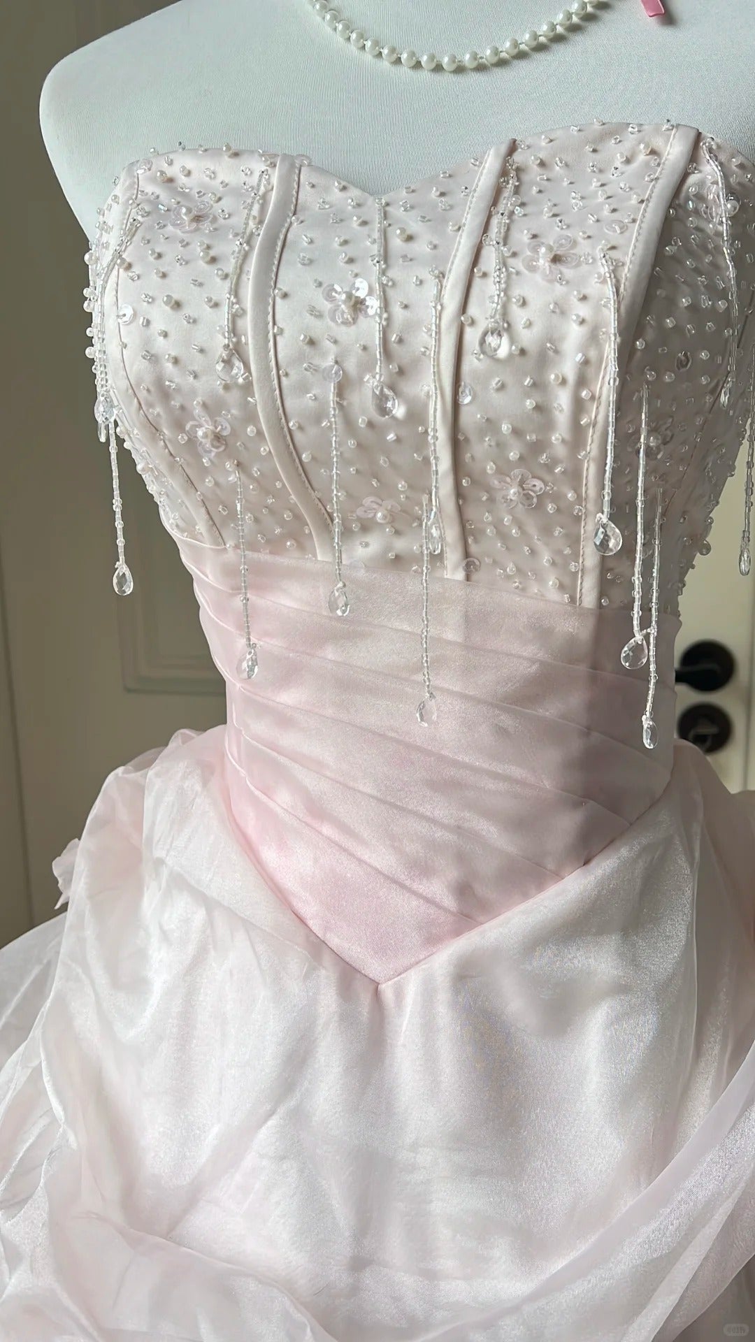 Fairy Pink Ball Gown Sweetheart Rhinestone Beaded Floral Tulle Dress Quinceanera Dress 16 L299