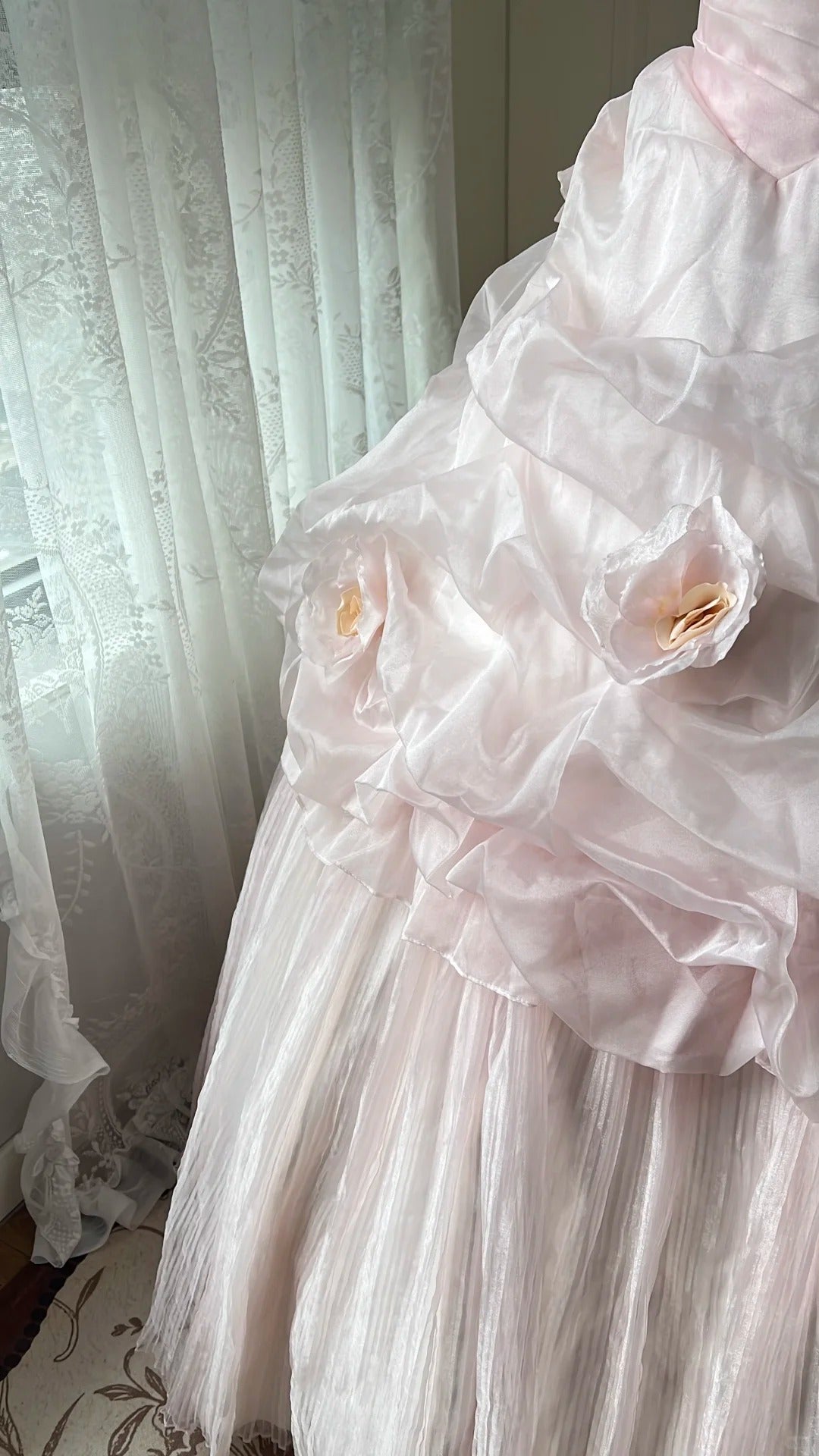 Fairy Pink Ball Gown Sweetheart Rhinestone Beaded Floral Tulle Dress Quinceanera Dress 16 L299