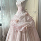 Fairy Pink Ball Gown Sweetheart Rhinestone Beaded Floral Tulle Dress Quinceanera Dress 16 L299