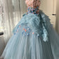 Pretty Blue Ball Gown Strapless Appliques Beaded Rhinestone Tulle Dress Quinceanera Dress 16 L301