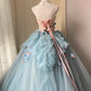 Pretty Blue Ball Gown Strapless Appliques Beaded Rhinestone Tulle Dress Quinceanera Dress 16 L301
