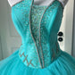 Pretty Turquoise Ball Gown Strapless Rhinestone Sequins Tulle Dress Quinceanera Dress 16 L302