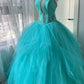 Pretty Turquoise Ball Gown Strapless Rhinestone Sequins Tulle Dress Quinceanera Dress 16 L302