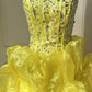 Chic Yellow Ball Gown Sweetheart Rhinestone Beaded Corset Tulle Dress Quinceanera Dress 16 L303