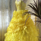 Chic Yellow Ball Gown Sweetheart Rhinestone Beaded Corset Tulle Dress Quinceanera Dress 16 L303