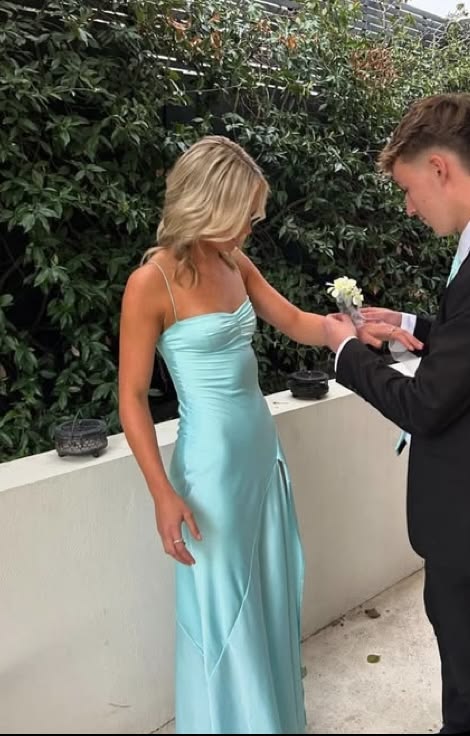 Elegant Blue Sheath Spaghetti Strap Ruched Satin Dress Prom Dress Evening Dress L304