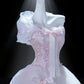 Dreamy Pink Ball Gown Off-The-Shoulder Embroidery Bow Tulle Dress Quinceanera Dress 16 L309