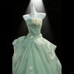 Pretty Green Ball Gown Strapless Handmade Flowers Ruched Tulle Dress Quinceanera Dress 16 L310