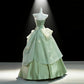 Pretty Green Ball Gown Strapless Handmade Flowers Ruched Tulle Dress Quinceanera Dress 16 L310