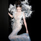 Fairy Blue Mermaid V-Neck Rhinestone Sequins Beaded Tulle Dress Prom Dress Evening Dress L313