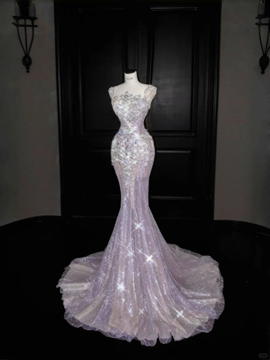 Pretty Pink Tulle Wedding Dress Square Sequins Rhinestone Detachable Overskirt Mermaid Ballroom Wedding Dress L315