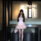 Sweet Light Pink A-Line Square Rhinestone Satin Dress Homecoming Dress Party Dress L318