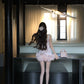 Sweet Light Pink A-Line Square Rhinestone Satin Dress Homecoming Dress Party Dress L318