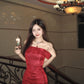 Sparkling Red Sheath Off-The-Shoulder Sequins Tulle Dress Prom Dress Evening Dress L320