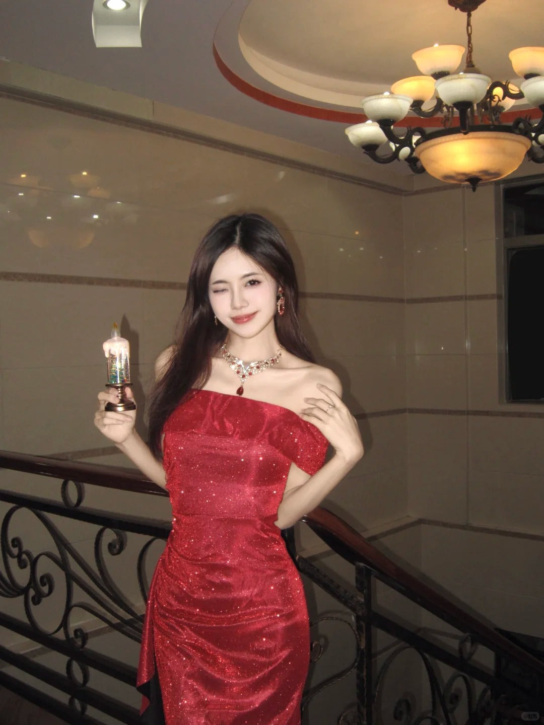 Sparkling Red Sheath Off-The-Shoulder Sequins Tulle Dress Prom Dress Evening Dress L320